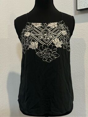 Love On A Hanger Black Halter Top With Light Beige Embroidery (S)